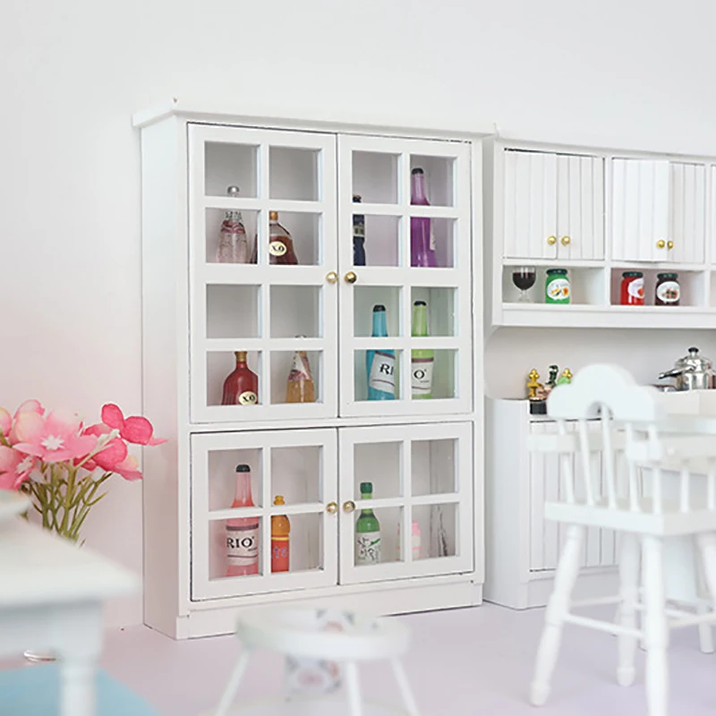 

1PC 1:12 Miniature White Wooden Wine Cabinet Closet Book Cabinet Shelf Legs Cupboard Furniture Model DIY Dollhouse Decor Toys