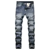 Zipper Decorated Jeans High Street Retro Nostalgia Men (No Belt) Slim Straight Fashion Casual Motorcycle Denim Long Pants Male