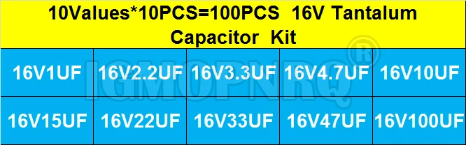 100PCS 10Value*10Pcs 16V Tantalum Capacitor Assorted Kit Box Assorstment tantalum capacitor