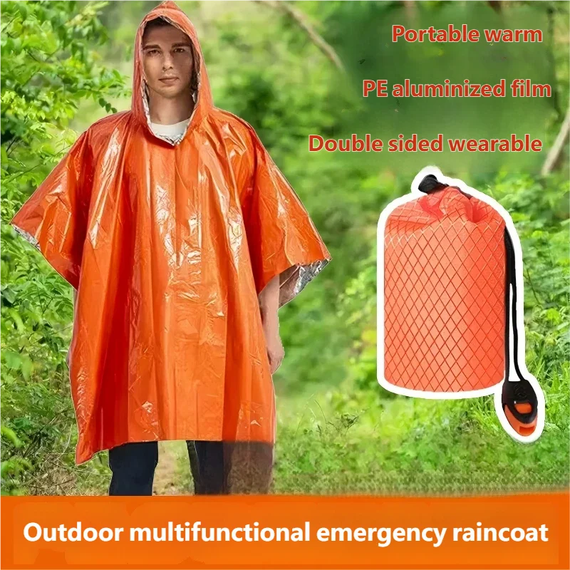 LIFE Emergency Survival Rain Poncho Thermal Space Blanket Raincoat Heat Reflective Waterproof for Camping Hiking