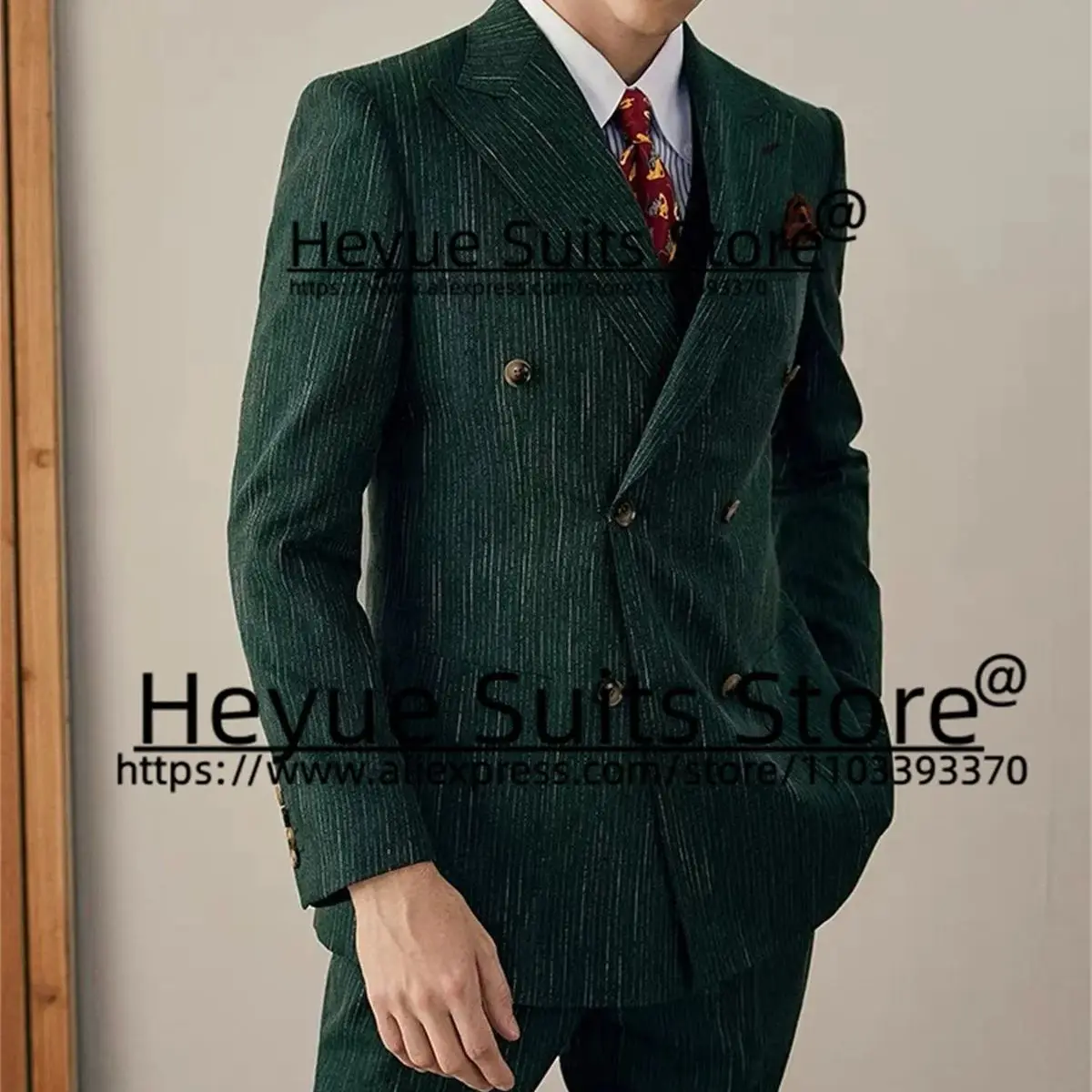 

Fashion Green Wedding Suits For Men Custom Slim Double-breasted Peak Lapel Groom Tuxedos 2 Pieces Sets Terno Masculinos Completo