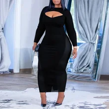 

Women Plus Size Fashion Casual Dress Solid Color Pullover Loose Round Neck Long Sleeve Patchwork Spring Autumn Dress For Ladies