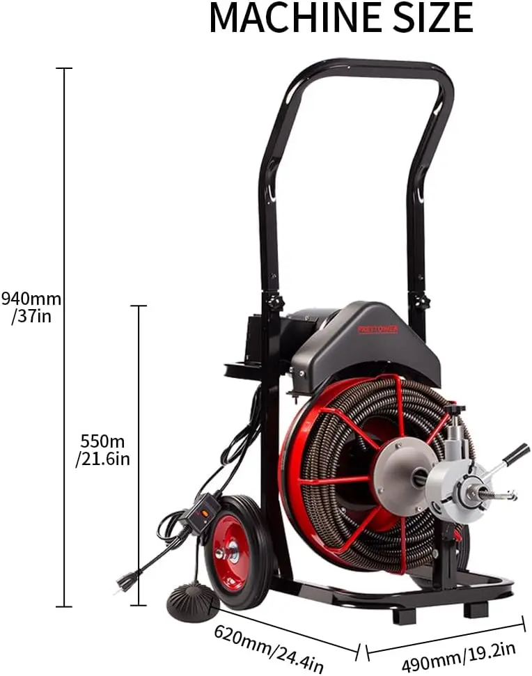 100FT x 1/2 inch Electric Drain Washer, Sewer Spiral Automatic Feed Portable Sewer Snake, Automatic Feed Drain