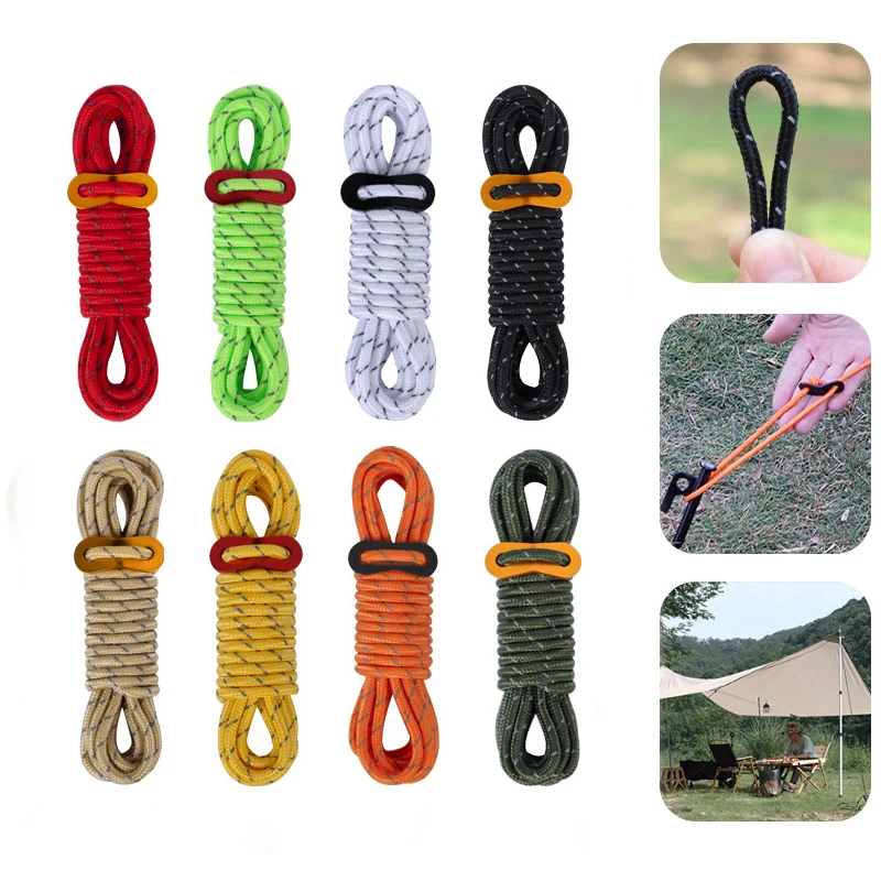Outdoor Tent Ropes 4Pcs 5mm 4M Reflective Camping Guy Lines For Tarp Canopy