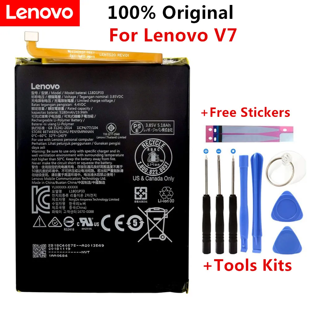 

100% New Original New 5180mAh L18D1P33 Battery For Lenovo V7 Rechargeable Li-ion Built-in Tablet Battery +Tools Kits