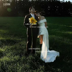 LISM Modern Korea Mini Short Wedding Dress Off The Shoulder Vestidos De Novia Photo Shoot Formal Bridal Gowns Custom Marriage