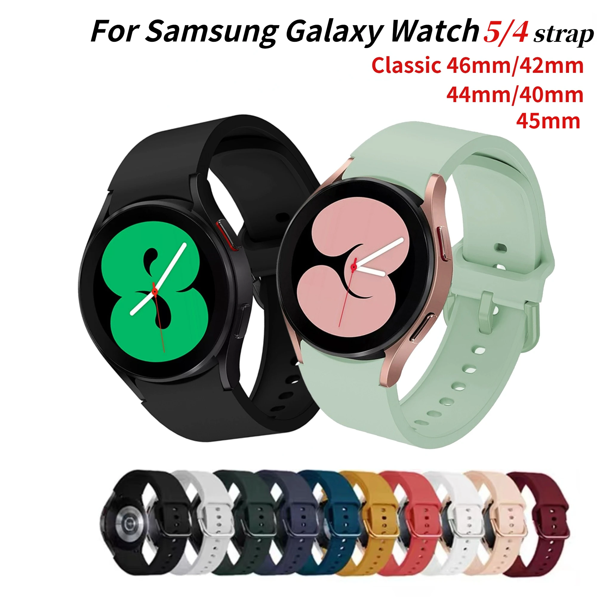 

Ремешок силиконовый для Samsung Galaxy Watch 5 4 40 мм 44 мм 5 Pro, браслет для Galaxy Watch 4 Classic 46 мм/42 мм, 20 мм