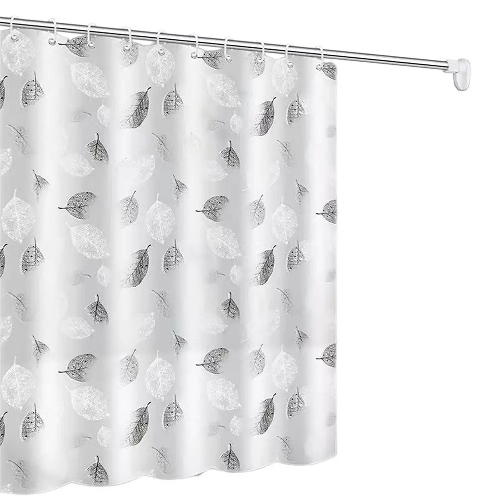 PEVA Shower Curtain With Hooks Rustproof Metal Grommets Waterproof Ombre Leaf Patterns For Bathroom