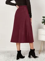 Red Elegant woven half skirt for women plus size high waist A-line skirt casual business women's skirt Red - Image 2