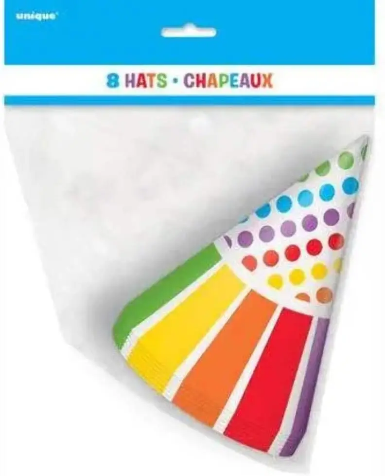 Rainbow Birthday Paper Party Hats - 8 Count, Fun & Vibrant Design, Premium Quality Party Hats For Parties & Events