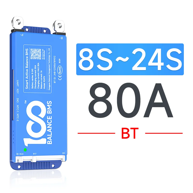 

100BALANCE Active Balance BMS 80a BT jik 8S 24s 17S 24V 48V 72v 60v smart bms 80A Lifepo4 Li-Ion paralleli Lto Battery