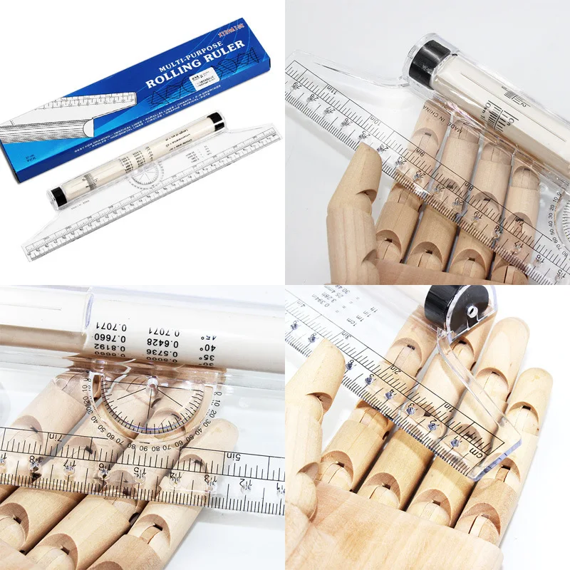 Angles Line Ruler 15cm 30cm Multi-Function Drawing Tool Roll Draw Ruler Metric Rolling Ruler Clear Parallel Rolling Ruler