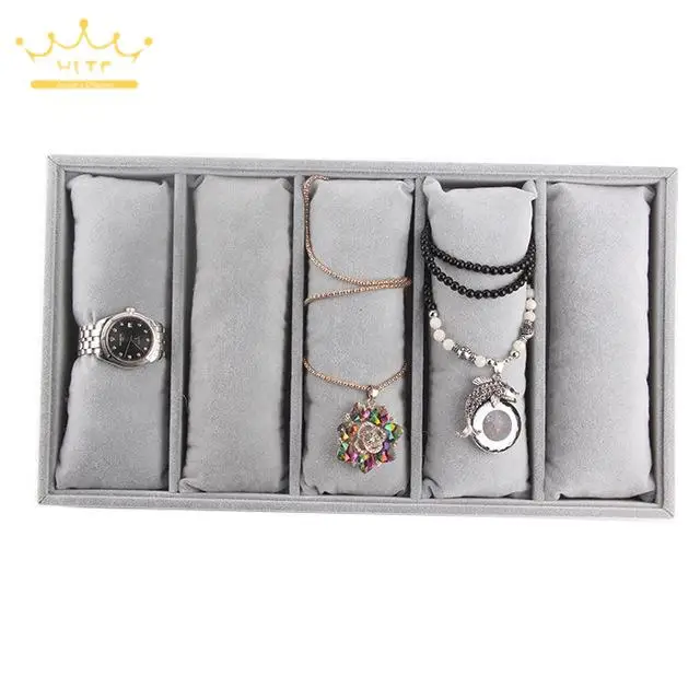 Bracelet Watch Display Tray Jewelry Holder Grey Velvet Tray Jewelry Pillow Display Prop Watches Bangle Ring Showcase Tray Plate