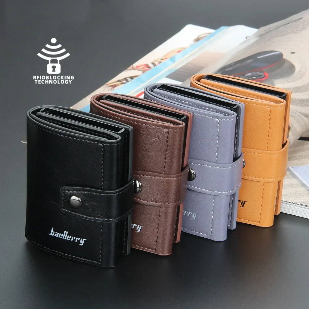RFID 차단 보호 남성 ID 신용 카드 홀더 지갑, 가죽 금속 알루미늄 비즈니스 은행 카드 케이스, 신용 카드 홀더