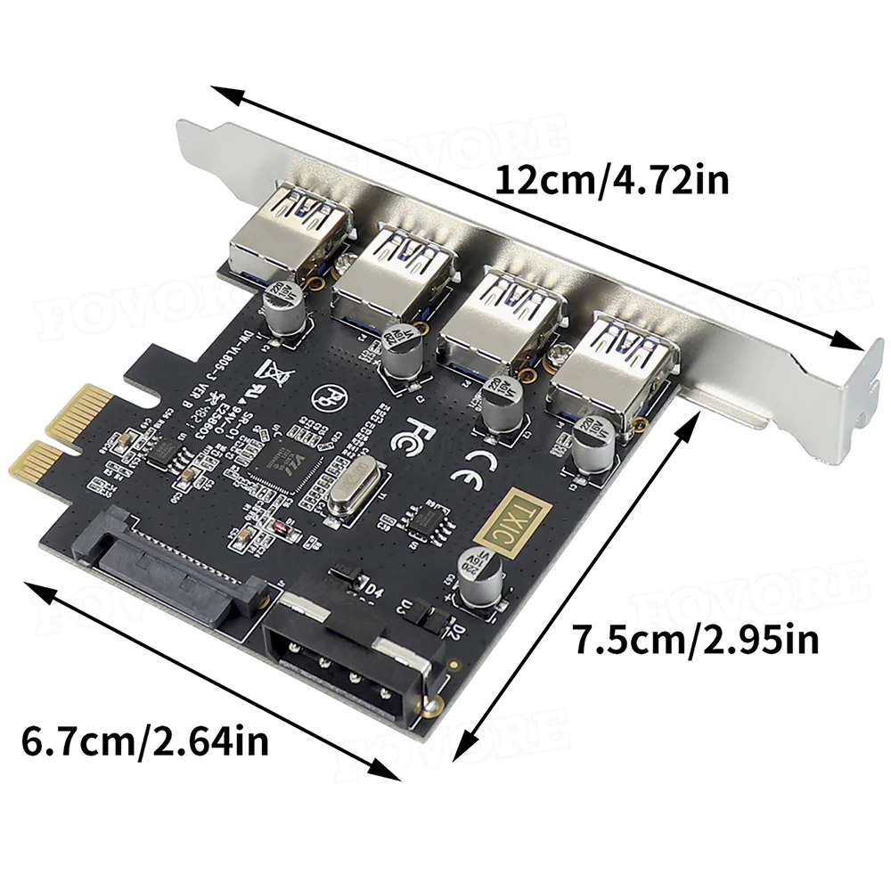 PCIE Naar USB 7-poorts Uitbreidingskaart, PCI Express USB Uitbreidingskaart Voorkant PCIE Naar USB 7-poorts Uitbreidingskaart, PCI Express USB Uitbreidingskaart Voorkant