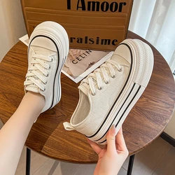 2024 Summer Ladies flat lace-up lazy Female casual mango round head canvas shoes women's breathable single shoes women's style