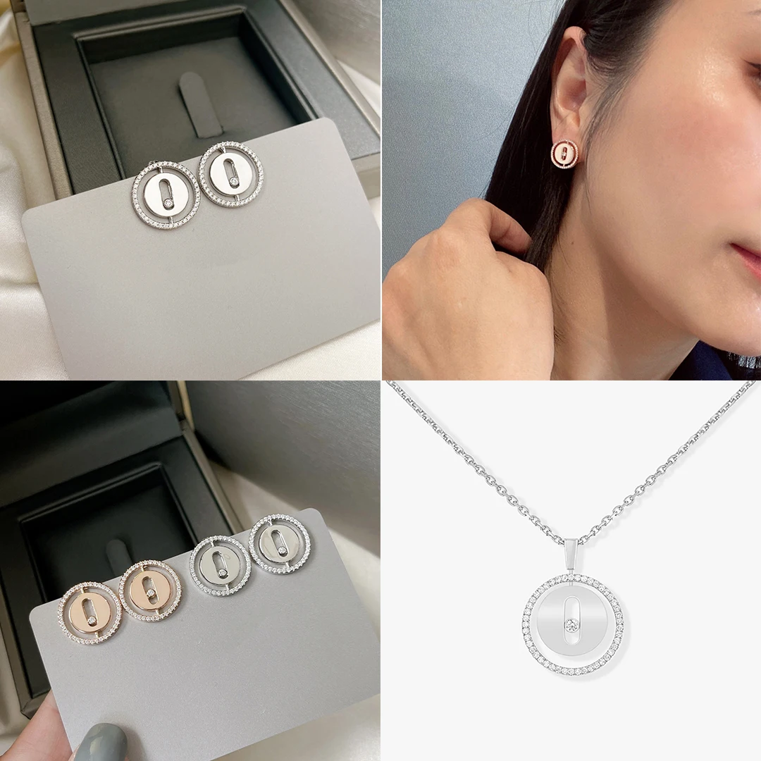 

S925 Sterling Silver Plated 14K Gold Round Women's Earrings. Stones can move. Luxury jewelry. Engagement gift