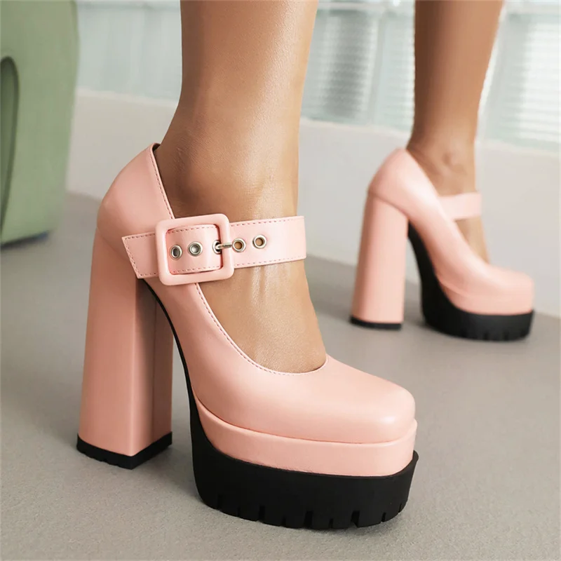 

Platform Women Shoes 2023 Spring New Chunky Super High Heeled Mary Jane Pumps Shoes Buckle Strap Fashion Comfy Office Lady