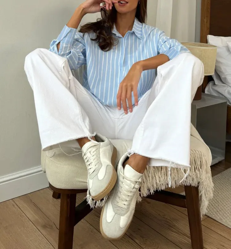 Übergroße gestreifte Hemden und Blusen, lockere Passform, lässige Mode, Umlegekragen, Button-Down-Oberteil für Frühling und Sommer, Damenbekleidung – Detail 11
