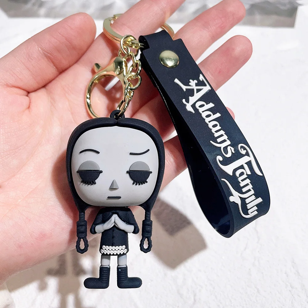 Wednesday Addams Family Silicone Keychain Movie Anime Doll Keyring Girl