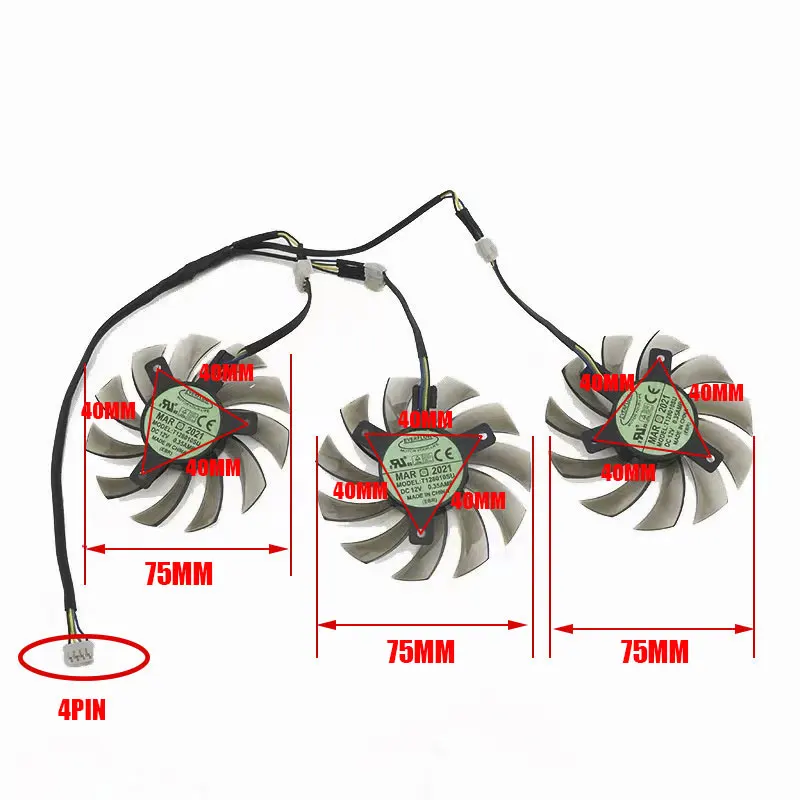 Ventilateur De Carte Graphique T128010SU – 75 Mm, 4 Broches, Compatible Gigabyte GTX 570 à 780