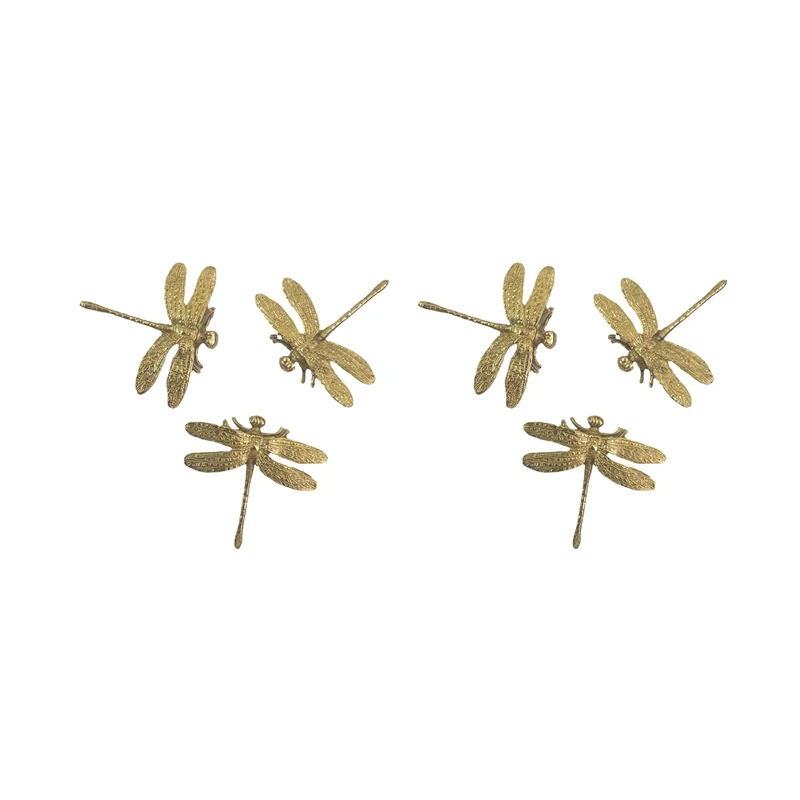 

6 Pcs Brass Dragonfly Handle Simple Nordic Cabinet Gold Drawer Door Pull Knob Bedside Table Bathroom Handle Decoration