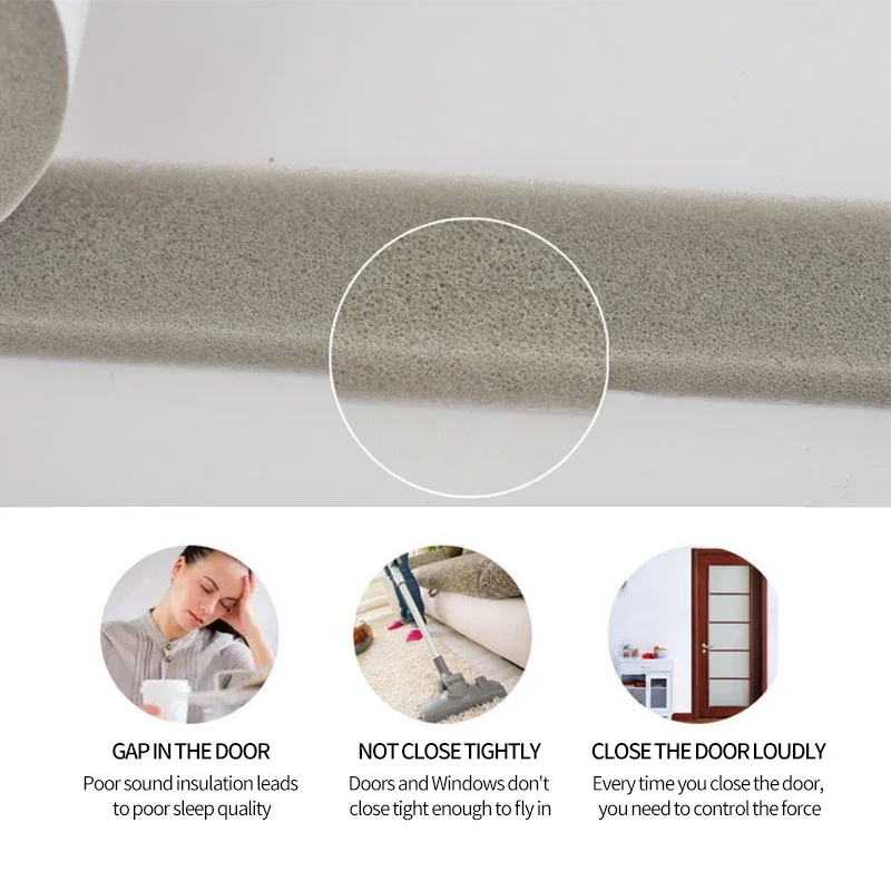 Weatherproof Self-Adhesive Soundproofing Foam Tape for Doors and Windows (2M Roll)