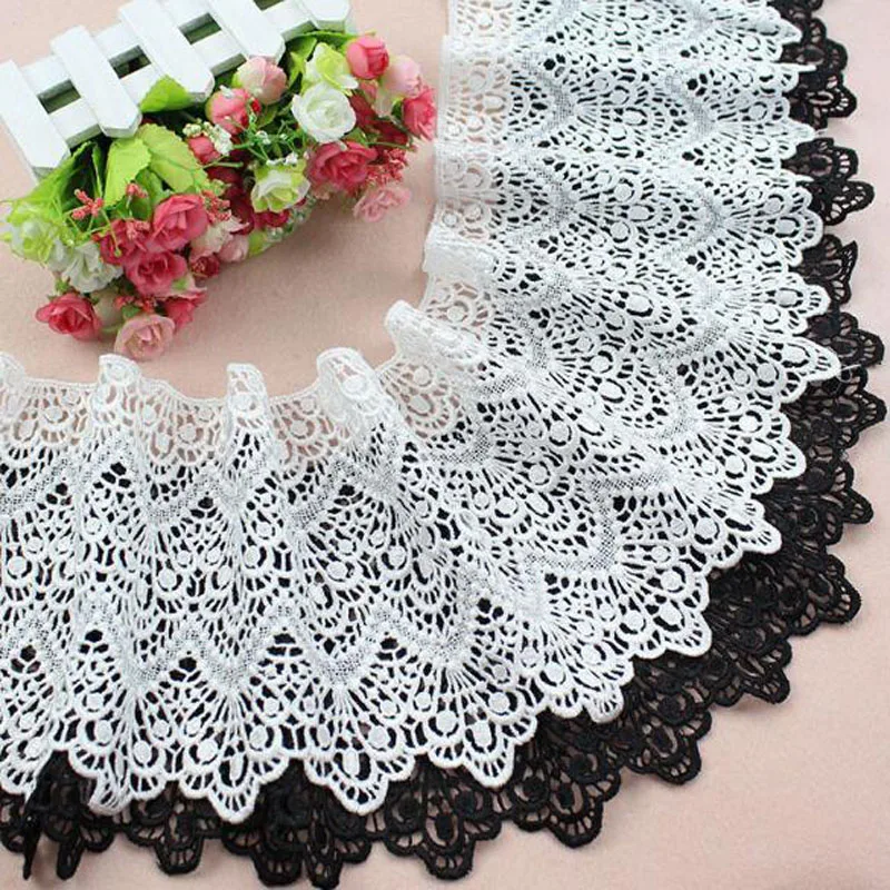 HOT Embroidery White black flower lace fabric trim ribbon 19CM Wide DIY sewing applique collar guipure Womens dresses decor lace ribbon lace fabric lace sewing accessories lace sewing supplies lace accessories lace garment accessories lace decoration