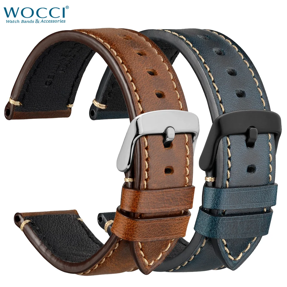 WOCCI Echtler-Uhrenarmbänr, 18 Mm, 20 Mm, 22 Mm, Vintage