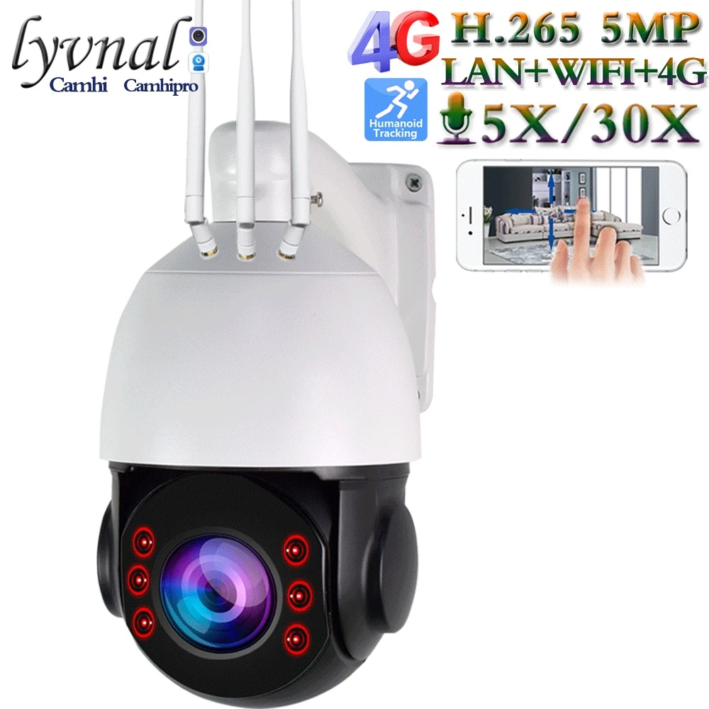 4g Sim Card Camera 5mp Wireless Ip Camera Ai Auto Tracking Wifi Ptz