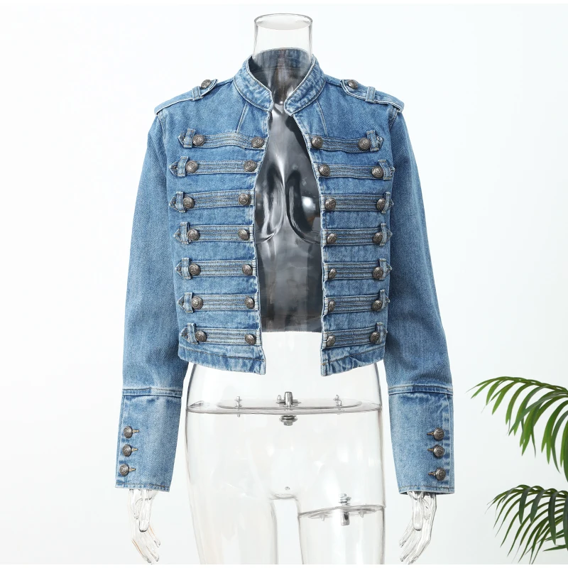 Vintage Denim Military Jacket Women Retro Solid Round Neck Single Breasted Slim Crop Coat 2026 New Lady Daily Street Outerwear 10 S952918dd801b49daabc736e88014536b2