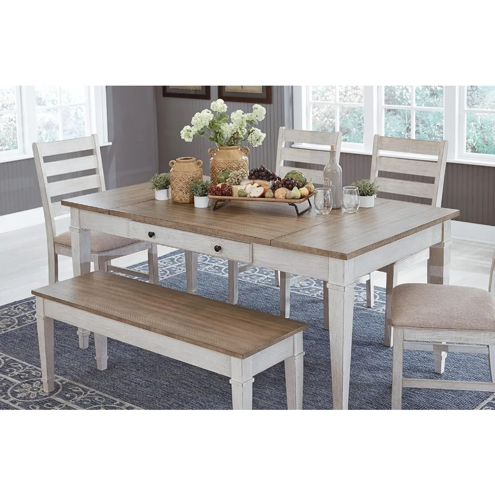 Description Picture 5 of itemSkempton Farmhouse Rectangular Dining Room Table with Storage, White & Light BrownTwo convenient side drawers Single table