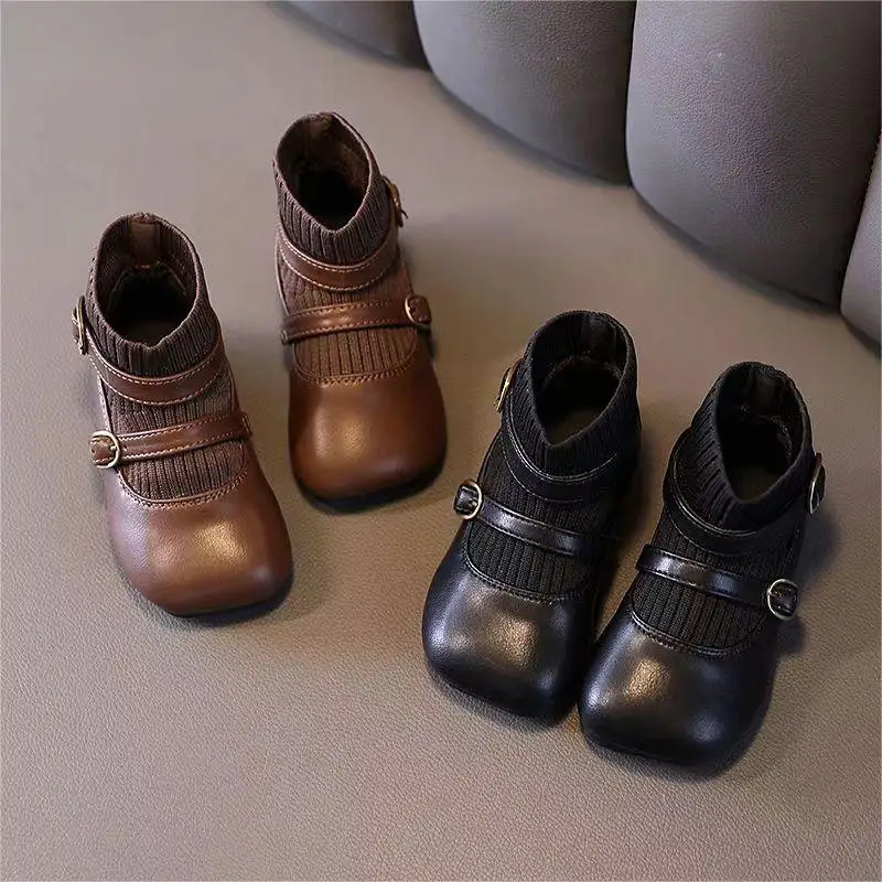 

Fashion Baby Girl Princess Leather Shoes Toddler Children's Walking Shoes Soft Soled Square Toe Boots Baby Shoes 1-4Y