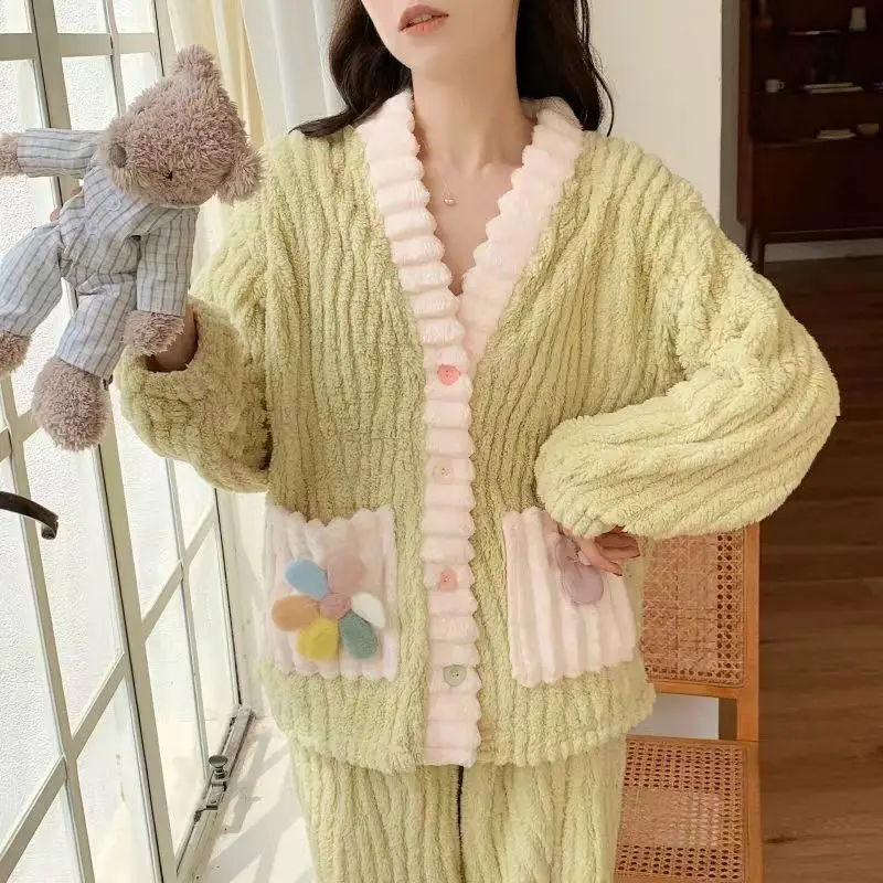 Cotton Pajama Set 2PCS/Set Pregnant Women Winter Flannel Nursing