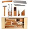Japanese Woodworking Tool Set, Professional Carpentry  Kit 8 Pcs (Japanese Pull Saws, Hammer, Chisels, Plane, Auger, 1