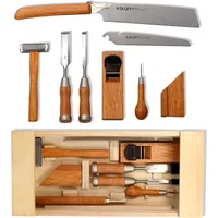 Japanese Woodworking Tool Set, Professional Carpentry  Kit 8 Pcs (Japanese Pull Saws, Hammer, Chisels, Plane, Auger, 1