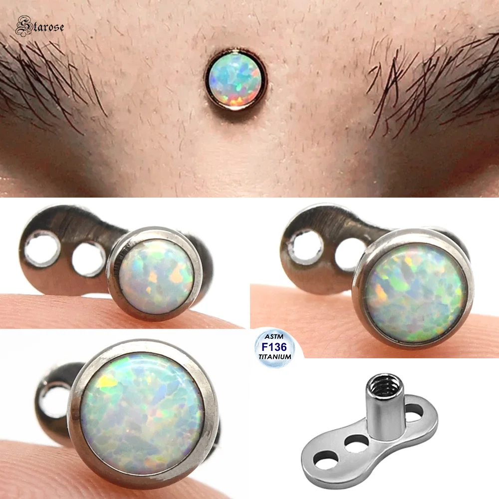 3/4/5Mm Top E Base In Opale Bianco F136 Titanio Micro Piercing Dermico Gioielli Skin Diver Piercing Anchor Hide-It Face Hand