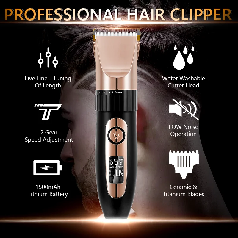Máquina de Cortar Profissional para Barbeiro Aparador de Cabelo Máquina de Barbear Cabelo Recarregável Elétrico Corte Barba Forte Potência 2 Computers & Electronics