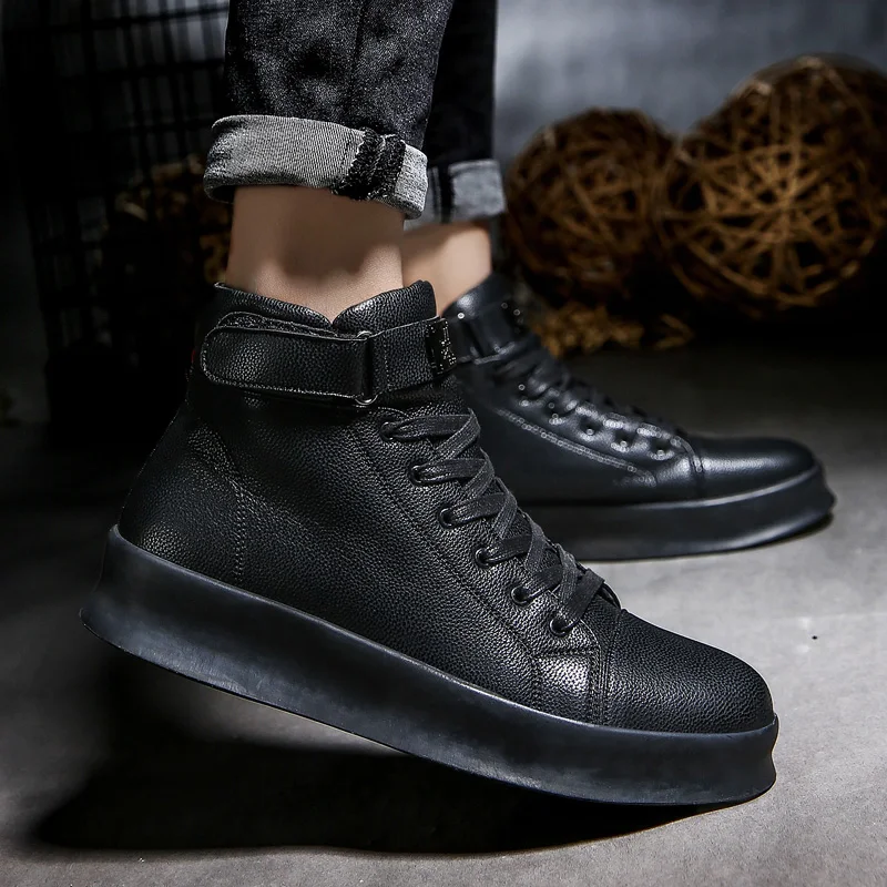 Ankle Boots Autumn Men High-cut Solid Sneakers Lace-up Motorcycle Boots Platform Skateboard Sport Trainers Shoes Nightclub Shoes mens leather boots motorcycle leather boots