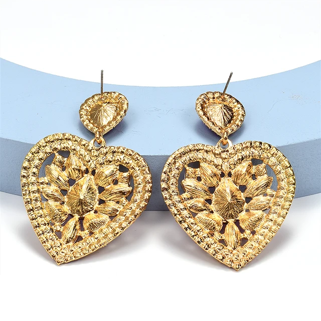 Colorful Crystal Heart Shaped Metal Drop Earrings 2