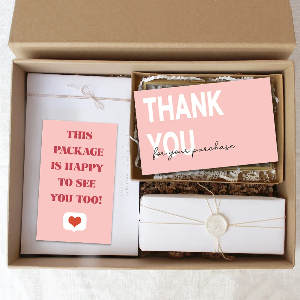 30pcs/Pack Flower Floral Thank You Cards Pink Small Business Card For Bakery Wedding Party Baby Shower Package Insert Mailer Bag