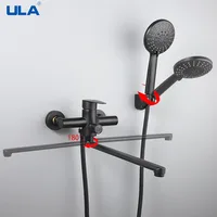 ULA Bathtub Faucets with Swivel Tub Spout Hot and Cold Water Bathroom Shower Faucet Set Black Mixer Tap Mixing Valve 1
