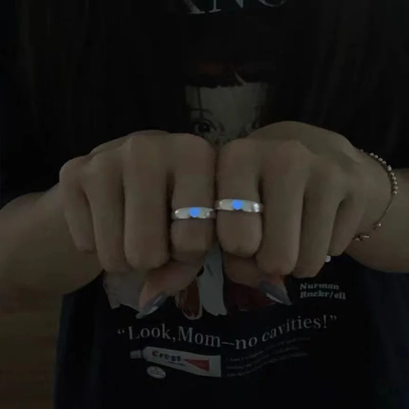 Luminous Love Heart Finger Ring Glow In Dark Fashion Adjustable Couples Rings Silver Color Pink Blue Light Jewelry Lover Gift couples rings finger ring silver ring adjustable rings