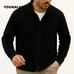 Men's Harajuku Patchwork Slim Fit Knitted Cardigan Sweater - Fashionable Autumn Streetwear Outerwear Coat - S (Left button BLACK)