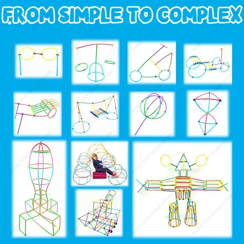Straw Constructor Toys STEM Building 500PCS Plastic Engineering Thin Tube Blocks Educational Toy Kit for Kids Gifts