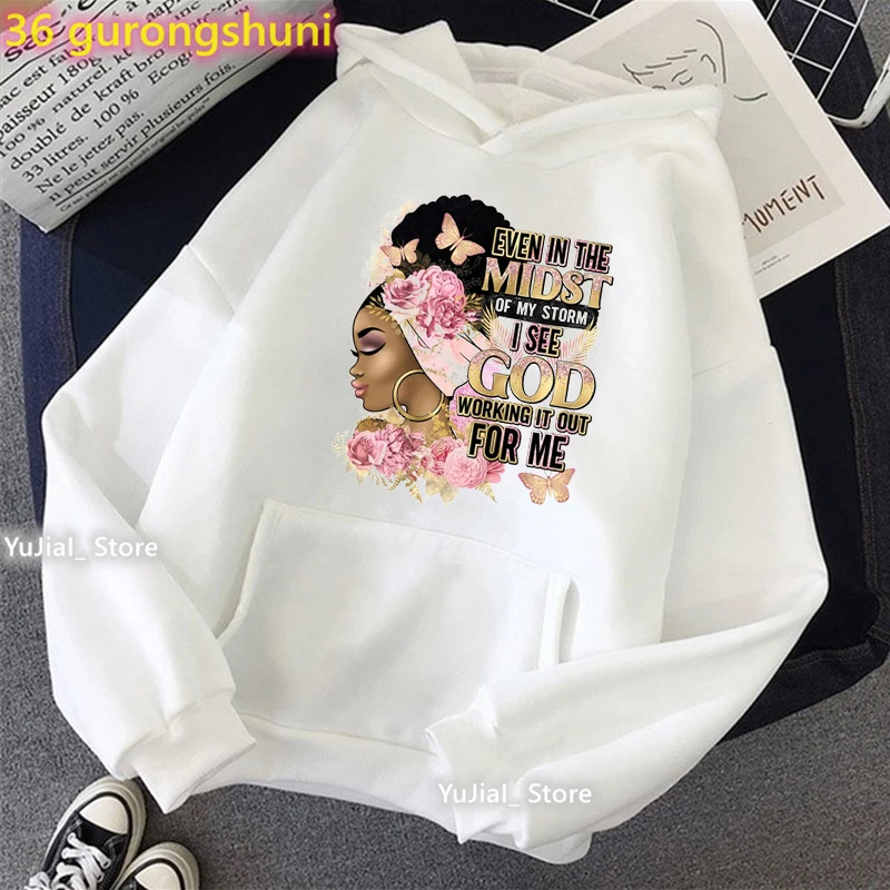 

2022 Pink Even In The Midst Of My Storm I See God Working It Out For Me Print Hoodie Women'S Clothing Black Girl Sweatshirt Coat