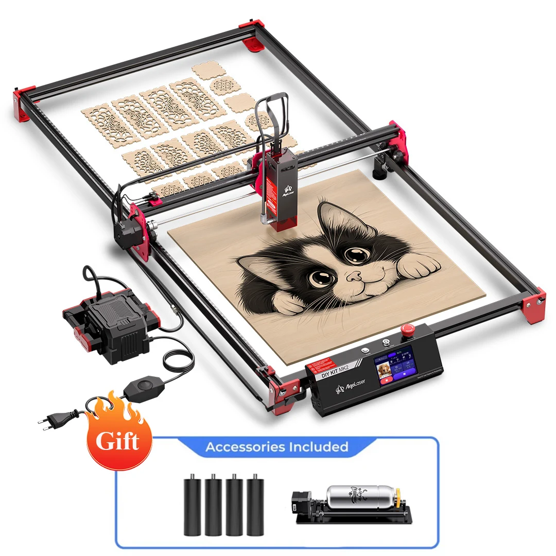 Máquina de grabado en madera AlgoLaser de 400*880 mm y 10 W con pantalla táctil de 3.5”, elevadores, rodillo giratorio, fácil de usar, herramienta de bricolaje.