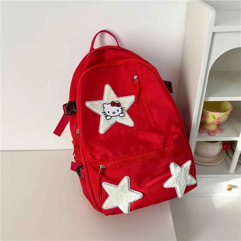 Hello Kitty Girls Backpack Women's 2023 New Simple High School College Student Hello Kitty School Bag Sanrio Backpack schoolbag