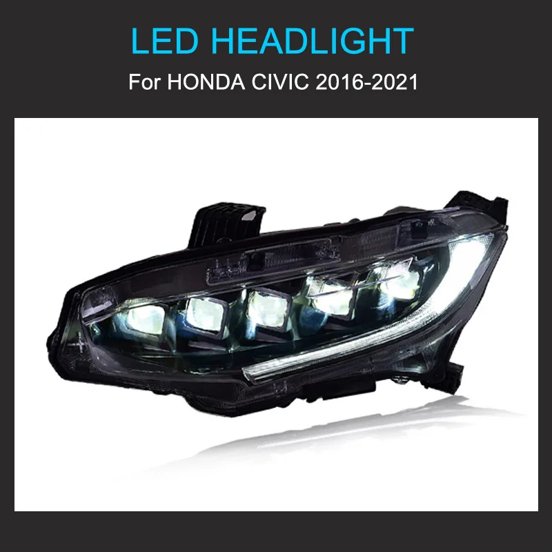 UNILIGHT Projector Headlights Assembly Pair For 2016-2021 Honda Civic - Chrome Housing With LED DRL