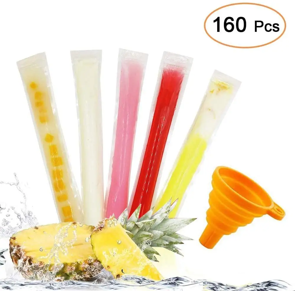 

160Pcs Disposable Popsicle Mold Bags Free Zip Ice Freeze Tubes Candy Yogurt Maker Pouches Ice Cream Makers with Funnel